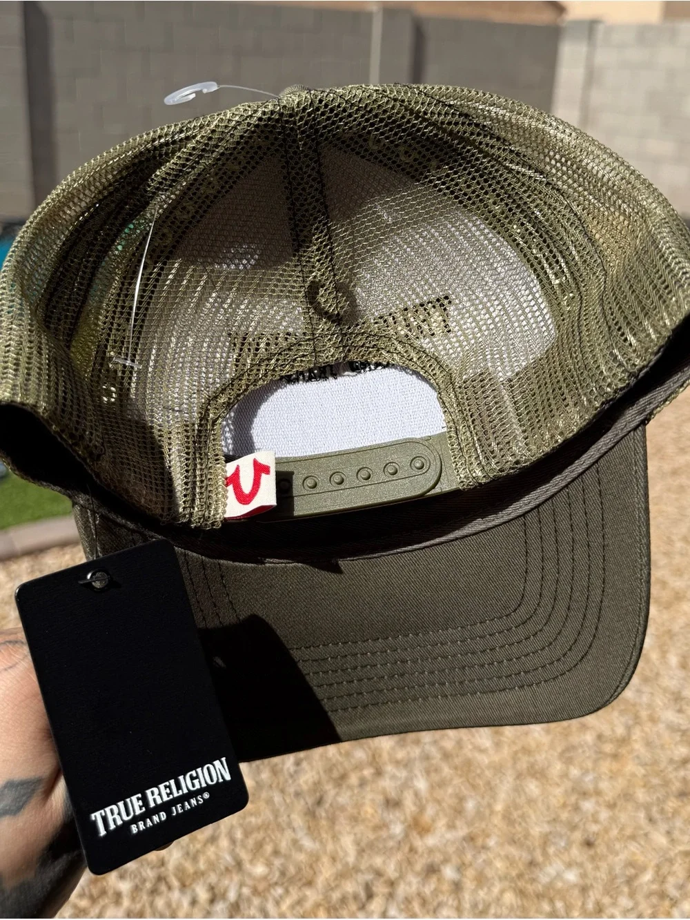 True Religion Mens Kalamata Olive Green TR Trucker Buddha Logo Hat NEW Y2K Style